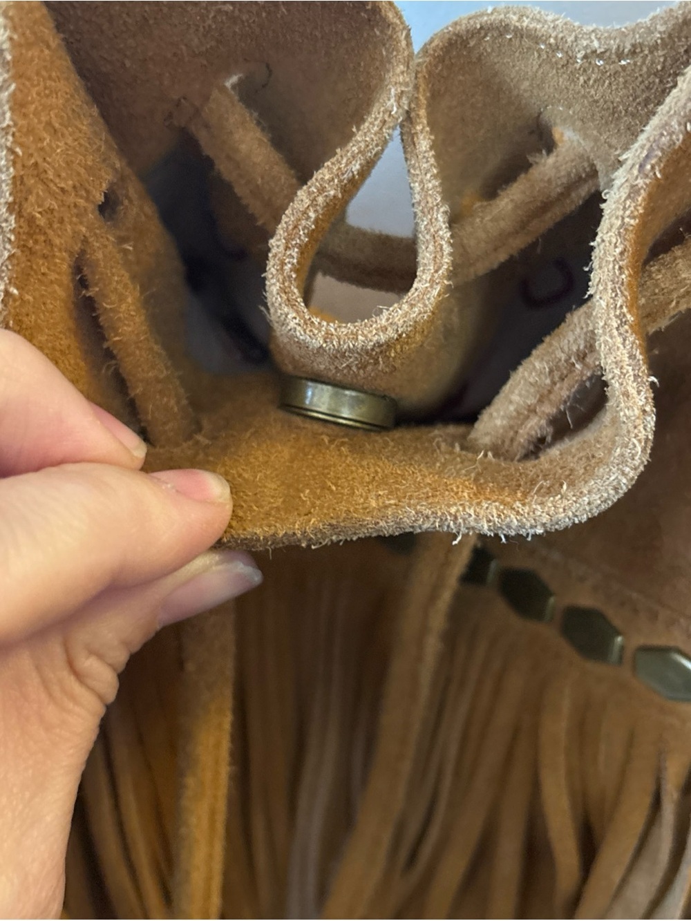 Lucky Brand Nirvana Leather Suede Fringe Crossbody Bucket Bag Festival Handbag - Picture 7 of 10
